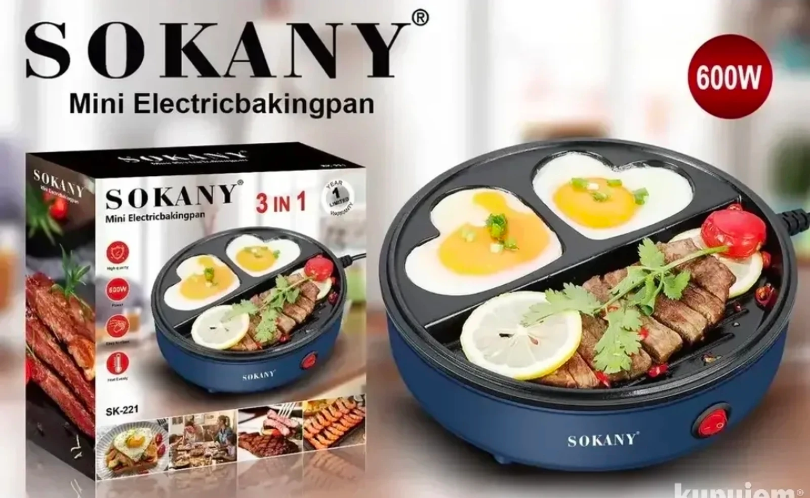 Sokany 3 u 1 mini električni gril tiganj